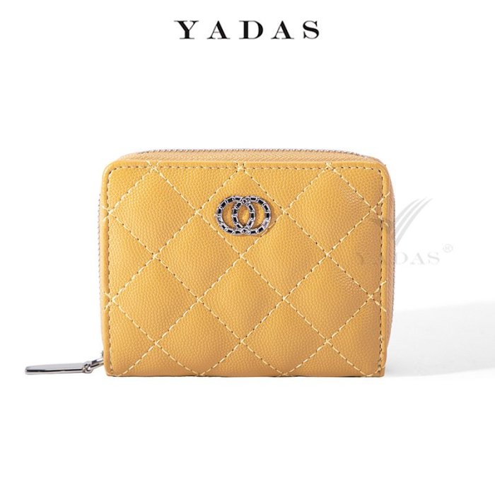 皮夾YADAS女士钱包 菱格立体绣双环五金短款小两折零钱包时尚