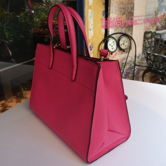 麗尚二手精品 近全新 PRADA BN2603 Saffiano防刮皮 TOTE 手提包 桃紅色【現貨】