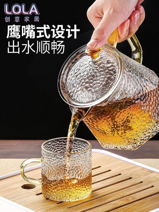 無印MUJ日本玻璃茶壺過濾泡茶壺家用單壺耐高溫錘紋花茶電陶爐-LOLA創意家居