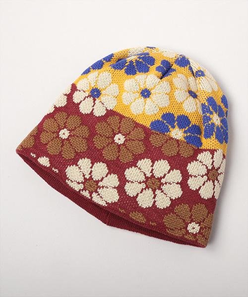 【限時代購】全新日本專櫃CA4LA繽紛花卉緹花針織造型毛帽(紅/藍/黑色)(日本製)