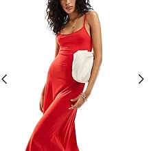 (嫻嫻屋) 英國ASOS-紅色圓領細肩帶長裙洋裝AD24