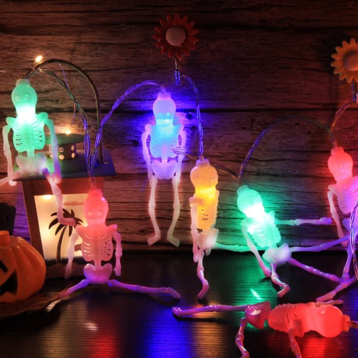 LED南瓜頭燈串 幽靈蝙蝠萬圣節燈串萬圣節復活節氛圍裝飾串燈