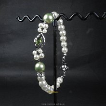 珍珠林~特請設計師打造限量款~~6MM硨磲貝珍珠橄欖綠鑽手鍊#546