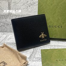 《真愛名牌精品》GUCCI 523664 黑色牛皮 蜜蜂 對折 8卡短夾 *全新品*代購