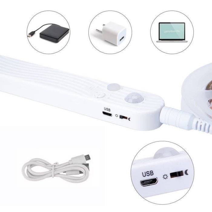 智能led2835人體感應燈帶長條充電池盒USB衣柜櫥柜床led感應燈條