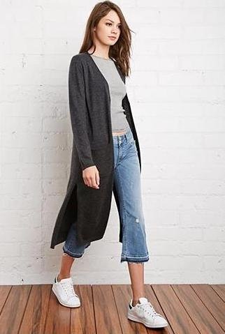 美國Forever 21女裝Longline Heathered Cardigan S號深灰碳色時尚瀟灑長版毛衣含運在台