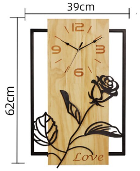 歐美進口 金屬玫瑰花造型木製時鐘 浪漫玫瑰藝術造型靜音掛鐘 牆上時鐘牆面簡約木藝玫瑰花掛鐘牆鐘時鐘居家餐廳牆面裝飾鐘