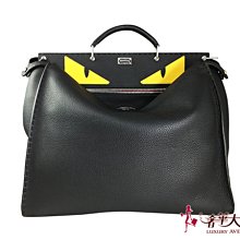 ＊奢華大道國際精品＊【F125】FENDI 黑色牛皮怪獸Peekaboo手提斜背兩用包 7VA354