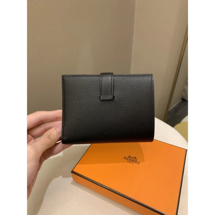 Hermes Bearn Compact Wallet Black 愛馬仕 Epsom 皮革 黑色 銀扣 卡夾 中夾