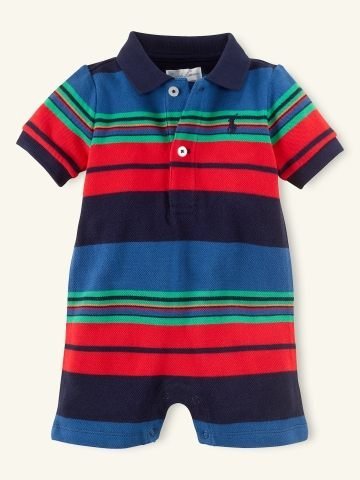 (BJGO) POLO Ralph Lanuren_Baby_Striped Cotton Shortall 小小紳士條紋小馬Logo-連身裝/兔裝 現貨9M