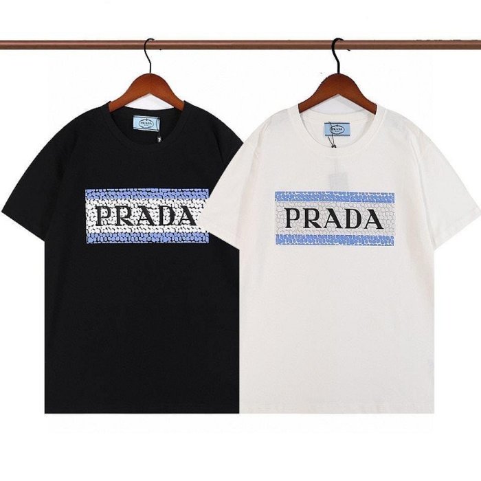 PRADA印字logo2022夏新款潮流男女純棉短袖侶t恤衫-水水精品衣櫥