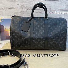 《真愛名牌精品》LV M40569 KEEPALL BANDOULIÈRE 45 黑花 旅行袋  *全新品*