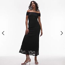 (嫻嫻屋) 英國ASOS-Topshop黑色蕾絲一字領長裙長洋裝EH23