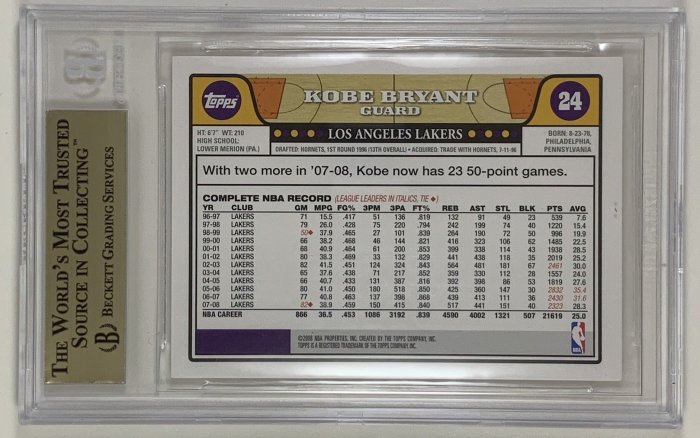 柯比喇叭同框 2008-09 Topps #24 Kobe Bryant BGS 9.5 W/ LeBron James