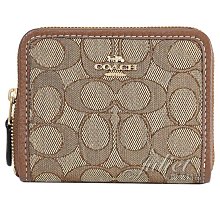 【茱麗葉精品】全新商品 COACH 專櫃商品 CH389 經典緹花布拼接拉鍊短夾.咖邊 現貨