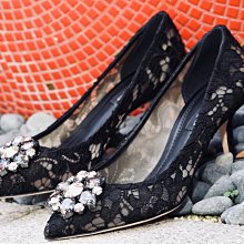 Dolce & Gabbana 施華洛世奇 Swarovski 蕾絲水晶中跟鞋 黑 現貨