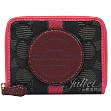 【茱麗葉精品】全新精品 COACH 專櫃商品 2637 圓標LOGO拼接織布拉鍊短夾.灰/桃邊 現貨