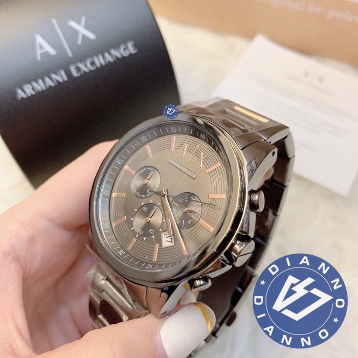 帝安諾-實體店面 AX Armani Exchange 經典 三眼 三環 布繡鋼 黑色 玫瑰金 手錶 AX2086