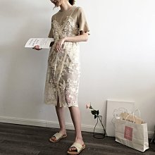 NANA'S【S1149】chic韓國~唯美鏤空歐根紗蕾絲連身裙兩件式套裝 現貨