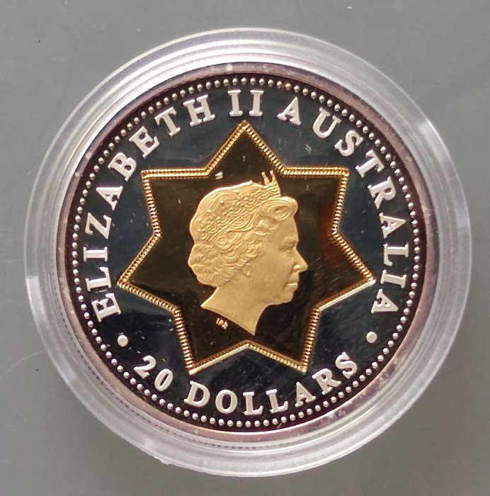 2001年澳大利亞金銀雙金屬幣 純金+純銀 詳情見圖片 發行量7500枚 品相如圖 上品