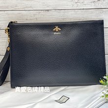 《真愛名牌精品》GUCCI 523684 黑色全皮 蜜蜂款有把手 手拿包  *全新*代購