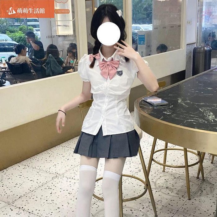 服套裝 學院風收腰襯衫女白色襯衣 穿搭 高腰百褶裙 國中制服