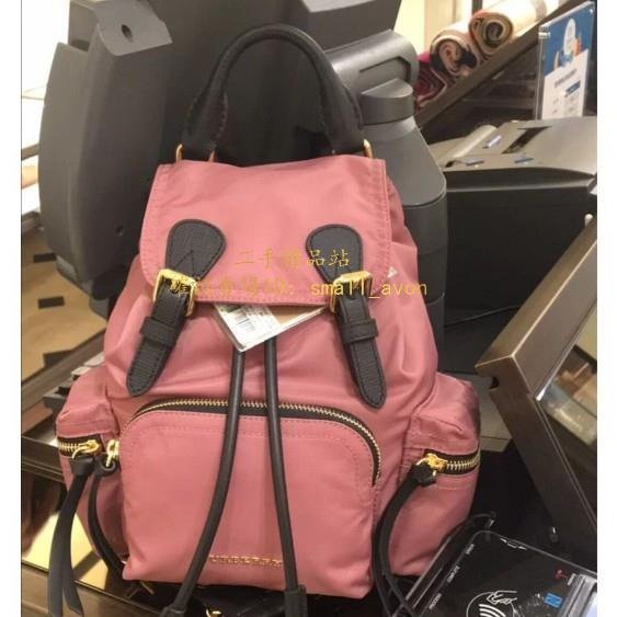 【二手正品】Burberry Rucksack 書包 粉色 金扣 小/中/大型 尼龍 軍旅後背包 雙肩包 99新 中號