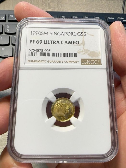(促銷)-新加坡1990年獅子金幣PF69 1.55克純金 120盎 評級幣 銀幣 金幣【古幣之緣】56