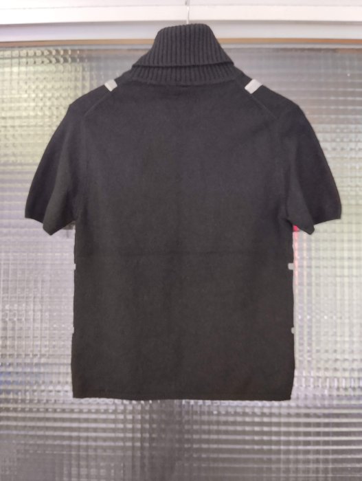 法國品牌 Didier Ronsard 黑色格線 100% Cashmere 喀什米爾山羊絨高領短袖羊毛衣(法國製)