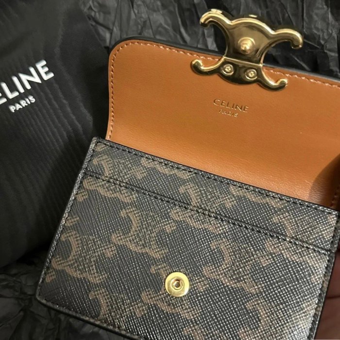 【翰貝格名牌館】全新真品 CELINE TRIOMPHE 老花 凱旋門 帆布 零錢袋 卡片套 10I582