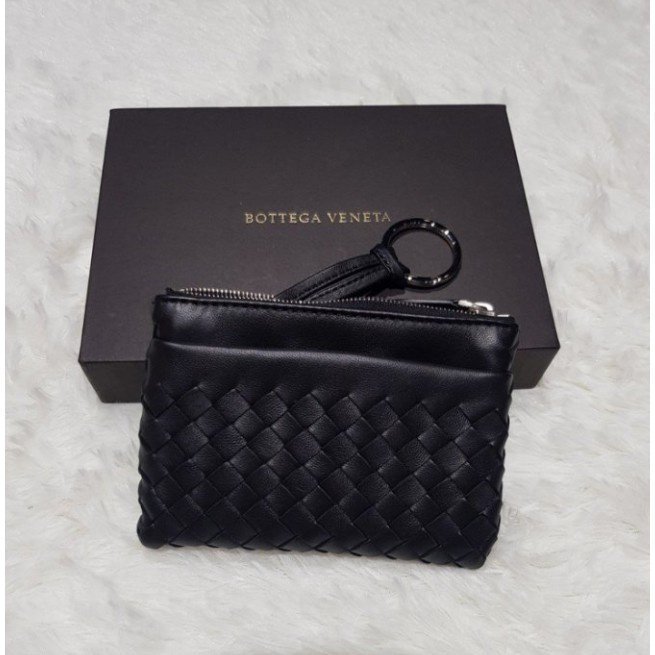 【二手】Bottega Veneta BV 黑色 小羊皮 編織 拉鍊卡夾 卡片夾 名片夾 鑰匙包 275327