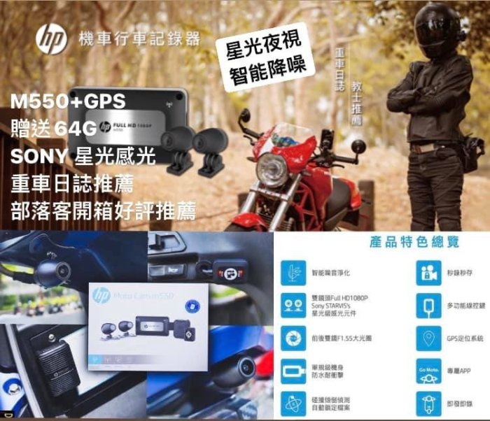 {鼎富拿國際} HP 惠普 M550 SONY感光元件 GPS 機車行車記錄器 環島記錄 重機行車記錄器