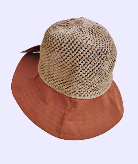 全新 日系選物 針織 拼接 大蝴蝶結設計 漁夫帽 草帽
