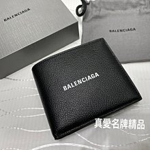 《真愛名牌精品》Balenciaga 594315  黑色 白字 零錢袋  短夾 **全新品**