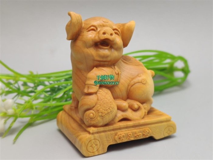 【熱賣下殺價】木雕手把件小葉黃楊實木雕刻創意生肖豬隨身把玩福豬家居茶桌擺件