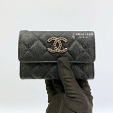 遠麗精品(板橋店) S3363 CHANEL 黑寶石雙C釦下蓋零錢卡包AP3400