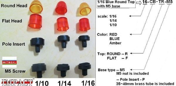 【喵喵模型坊】IMPACT 1/16 警示迴轉燈 紅色平頂 M5螺絲固定座 (16-RA-TF-M5)