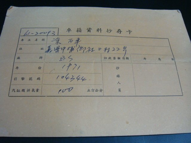 早期~68年代~型機踏車動態卡