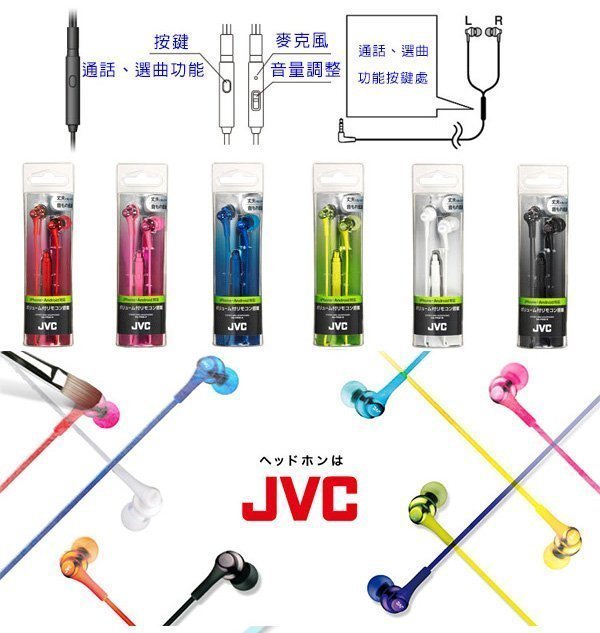 JVC 時尚繽紛線控MIC入耳式耳機 HA-FR26