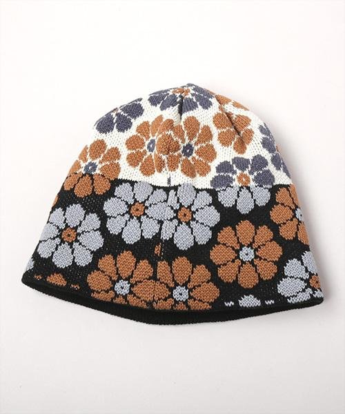 【限時代購】全新日本專櫃CA4LA繽紛花卉緹花針織造型毛帽(紅/藍/黑色)(日本製)