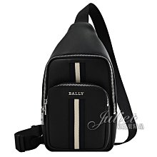 【茱麗葉精品】【全新商品】BALLY 6307876 HARREY 金屬LOGO牛皮織帶拼接單肩後背/胸口包.黑 現貨