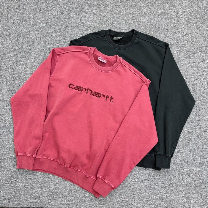 KIKI精選 CARHARTT WIP卡哈特工裝潮牌復古圓領衛衣草寫字母刺繡重工水洗BF