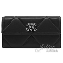 【茱麗葉精品】全新商品 CHANEL 專櫃商品 AP0955 經典19系列菱格紋羊皮釦式長夾.黑/銀