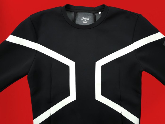 ASICS 太空棉材質 反光logo 內裡鋪棉 黑色 長袖T恤/ 大學T/衛衣 (XL) #4091 (一元起標 無底價)