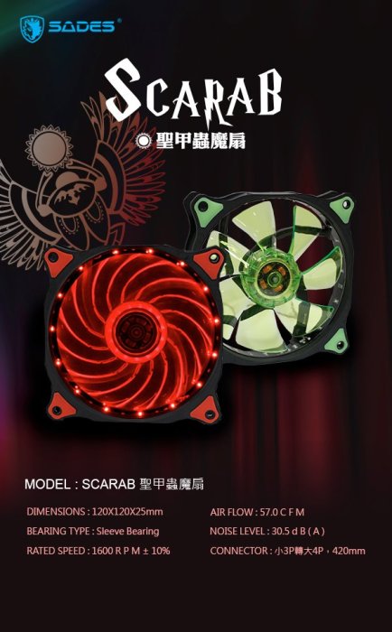 《網中小舖》全新公司貨 開發票 SADES SCARAB 聖甲蟲魔扇 TURBO 12CM LED風扇 (免運)