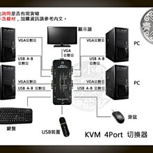 小齊的家 電腦 PC USB 4PORT KVM SWITCH VGA螢幕 鍵盤 滑鼠 印表機 手動切換器 交換器