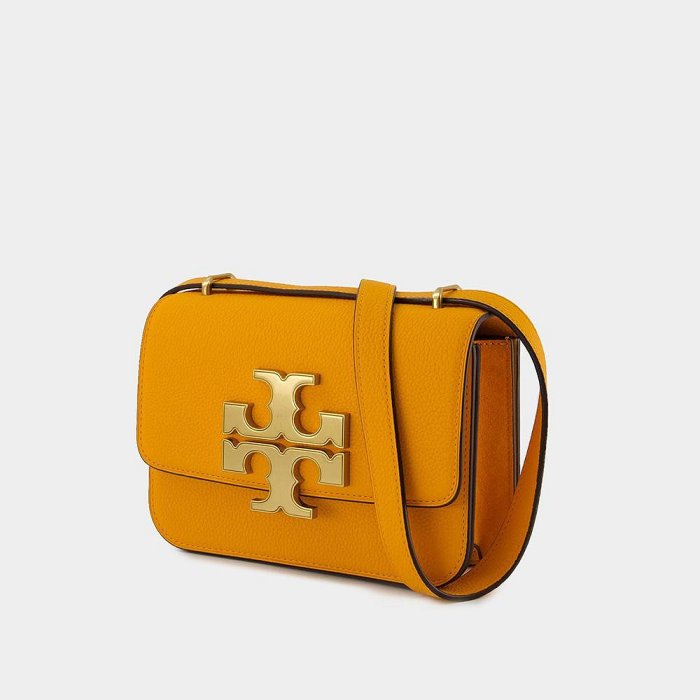 【Tory Burch】專櫃經典款  Eleanor荔枝皮革大標誌翻蓋小款側背包/斜背包 (橘色)