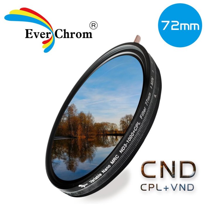 EverChrom CND 72mm 可調式減光偏光多功濾鏡 CPL+VND 二合一濾鏡【ND3-1000 +CPL】