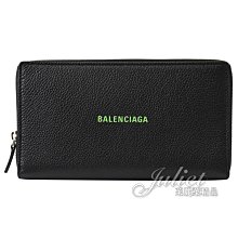 【茱麗葉精品】全新商品 BALENCIAGA 專櫃商品 594317 燙印LOGO牛皮經典拉鍊長夾.黑/螢光黃 預購