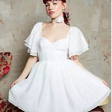 (嫻嫻屋) 英國ASOS-Labelrail 白色蕾絲甜心領雙層飄逸袖洋裝 EE23